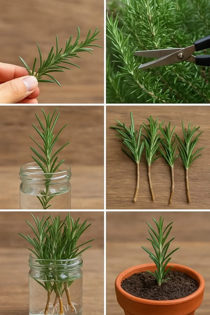 Plant de romarin poussant dans l'eau pour une culture facile et infinie.