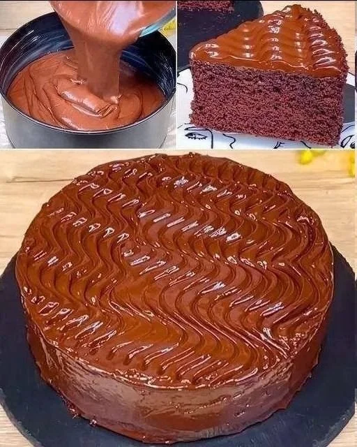 Gâteau au chocolat moelleux garni de ganache et décoré de framboises fraîches