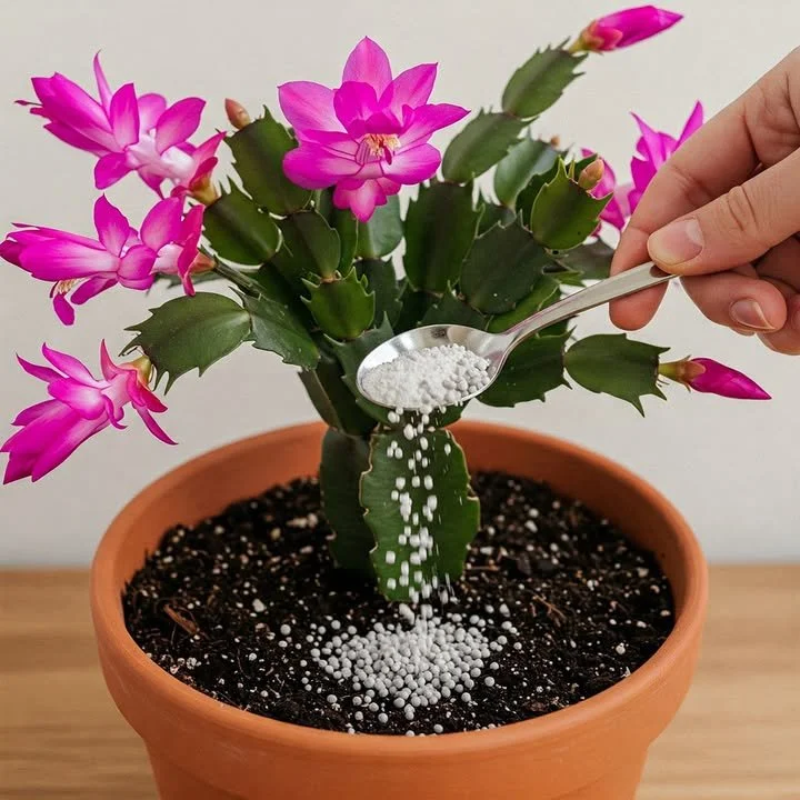 Une plante en fleurs avec une cuillère à café à côté, symbolisant la floraison des plantes.